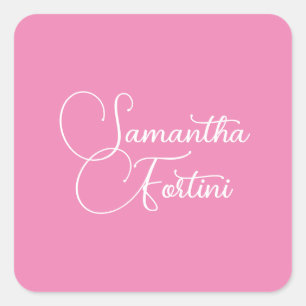 Professional minimalist handwriting name pink square sticker