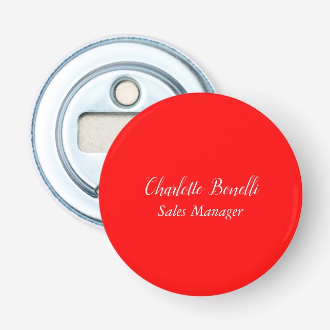 Professional Minimalist Handwriting Name Red Bottle Opener (Front)