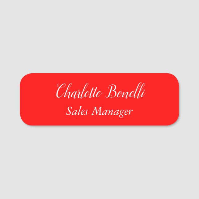Professional Minimalist Handwriting Name Red Tag (Front)