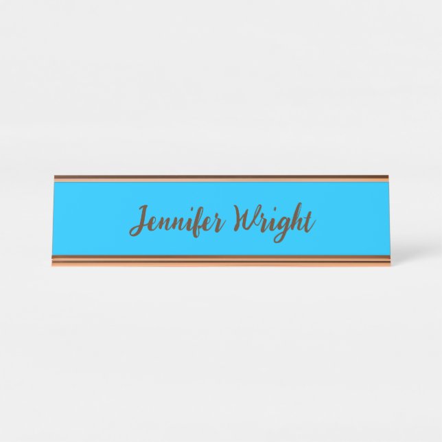 Professional minimalist handwriting sky blue desk name plate (Front)