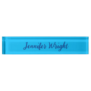 Professional minimalist handwriting sky blue nameplate