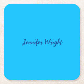 Professional minimalist handwriting sky blue square paper coaster