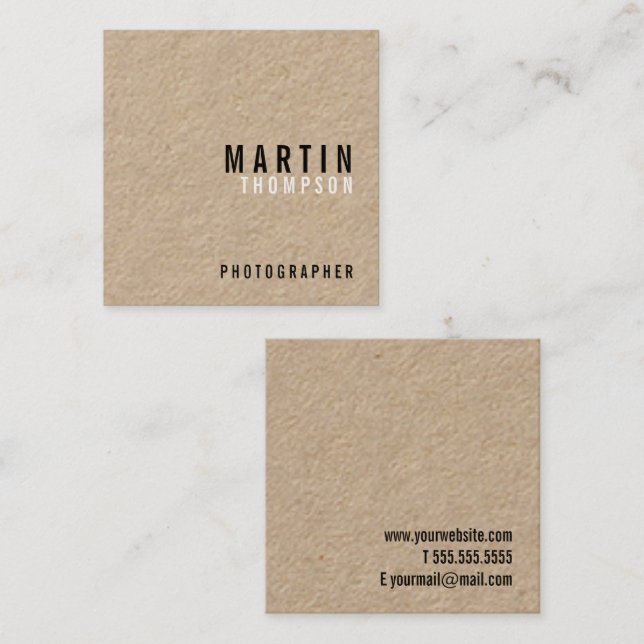 Professional Minimalist Kraft Paper Square Business Card (Front/Back)