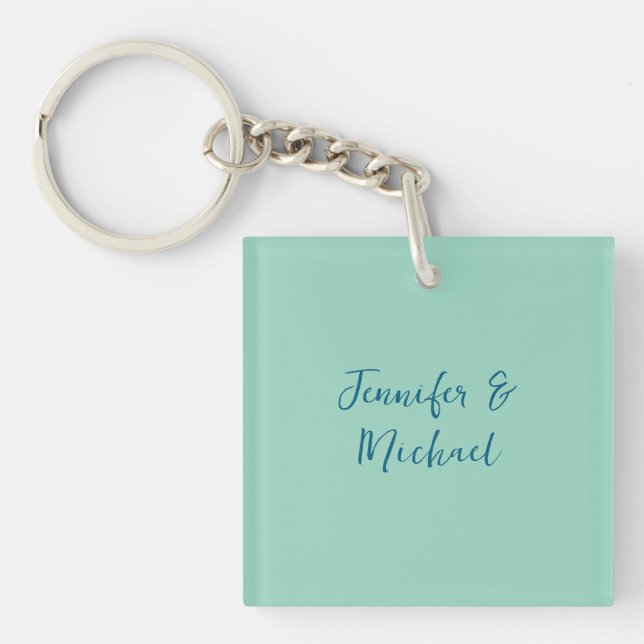 Professional minimalist light teal calligraphy key ring (Front)