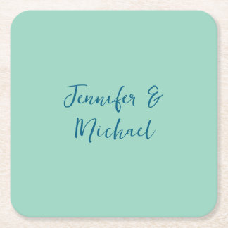 Professional minimalist light teal calligraphy square paper coaster
