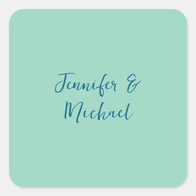 Professional minimalist light teal calligraphy square sticker (Front)