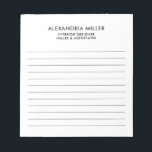 Professional Minimalist Lined Notepad<br><div class="desc">A modern lined notepad with a minimalist design in black and white. Custom name and title position role and company or custom text presented on a simple white background. Personalise using the fields provided or use the 'message' button to contact the designer for help.</div>