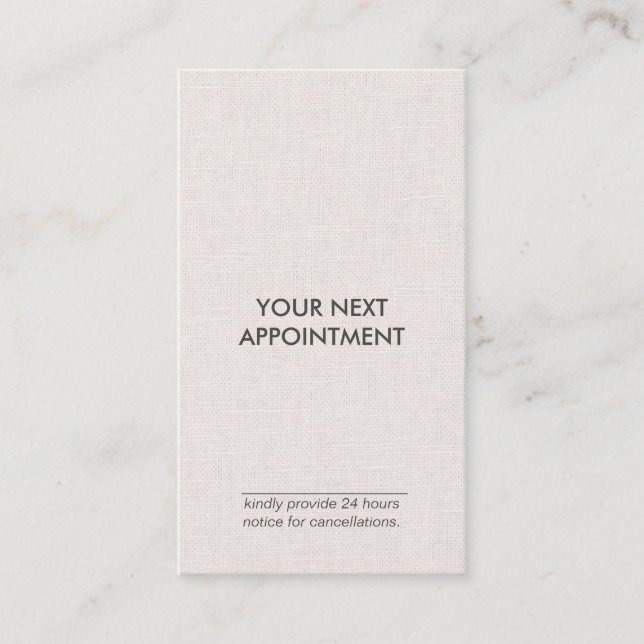 Professional Minimalist Linen Vertical Appointment Business Card (Front)
