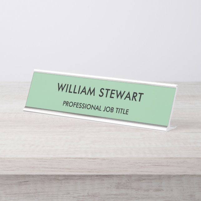 Professional Minimalist Mint Green Employee Staff Desk Name Plate (Front)