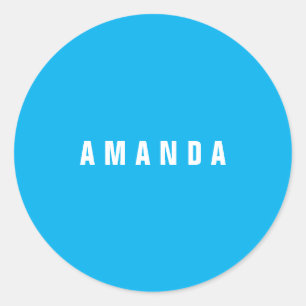 Professional minimalist modern blue add your name classic round sticker