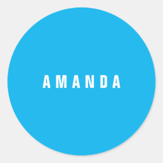 Professional minimalist modern blue add your name classic round sticker