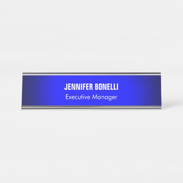 Professional minimalist modern blue add your name desk name plate (Front)