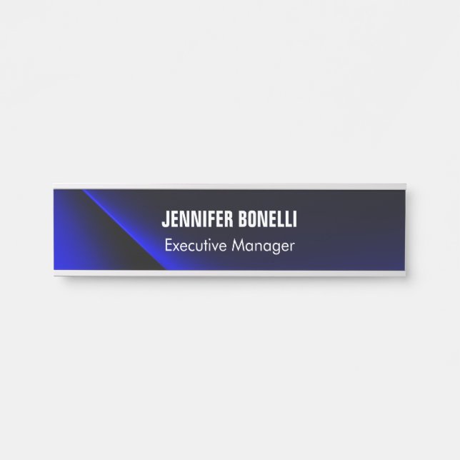 Professional minimalist modern blue add your name door sign (Front)