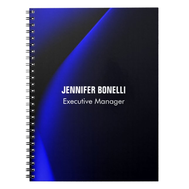 Professional minimalist modern blue add your name notebook (Front)