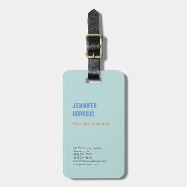 Professional minimalist modern blue luggage tag (Front Vertical)