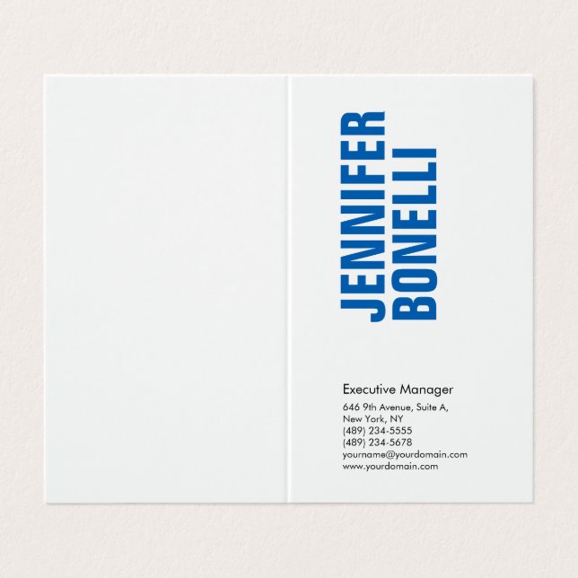Professional minimalist modern bold blue white business card (Outside Unfolded)