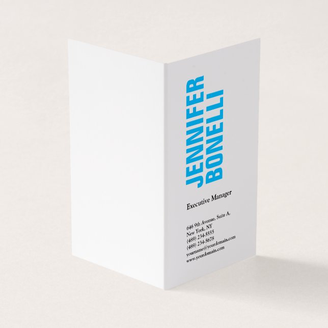 Professional minimalist modern bold blue white business card (Outside)