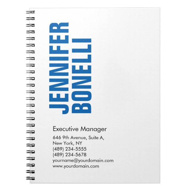 Professional minimalist modern bold blue white notebook (Front)