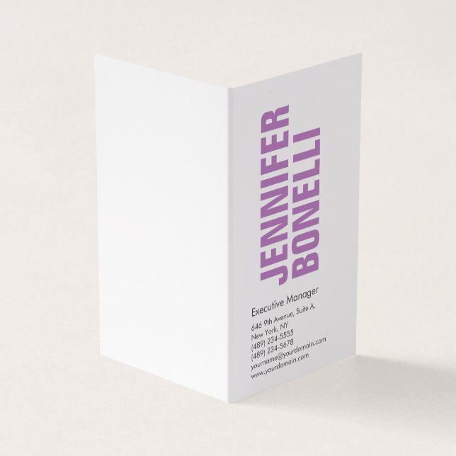 Professional minimalist modern bold lavender white business card (Outside)