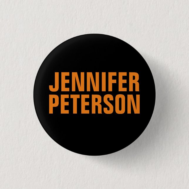 Professional minimalist modern bold orange black 3 cm round badge (Front)