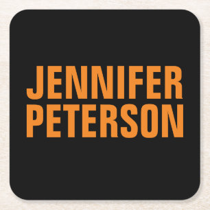 Professional minimalist modern bold orange black square paper coaster