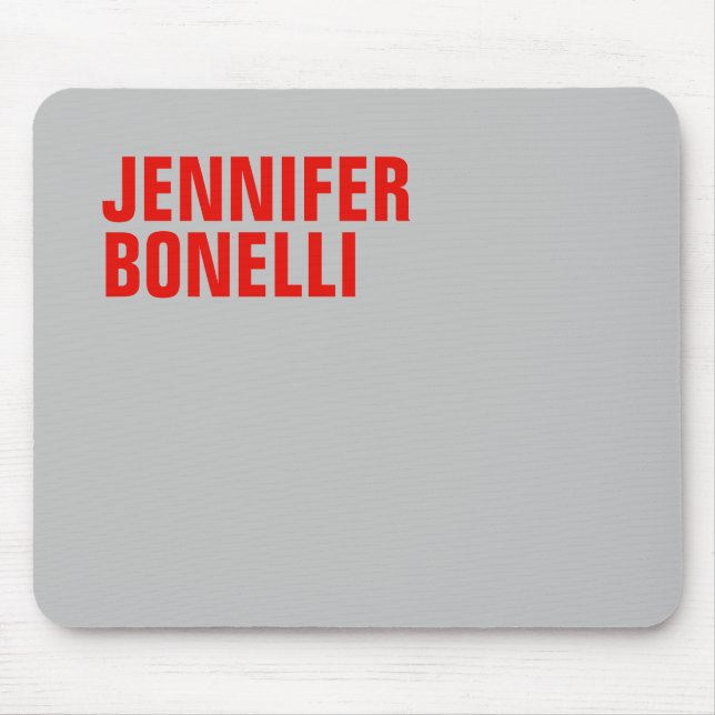 Professional minimalist modern bold red grey name mouse mat (Front)