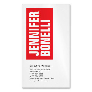 Professional minimalist modern bold red white 	Magnetic business card