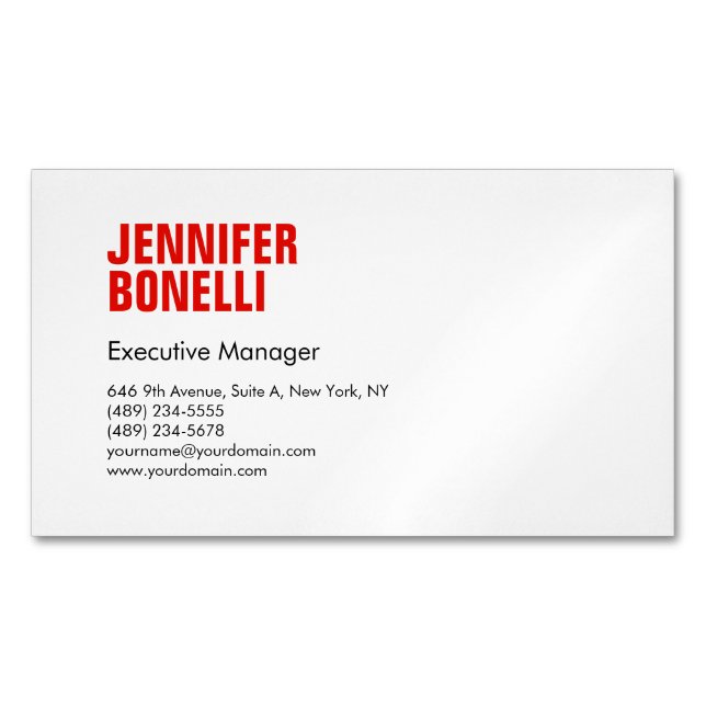 Professional minimalist modern bold red white 	Magnetic business card (Front)