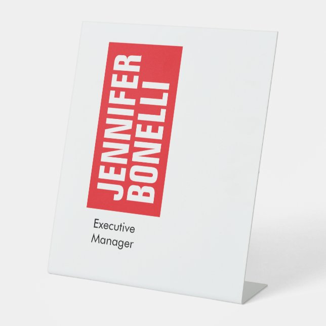 Professional minimalist modern bold red white pedestal sign (Front)