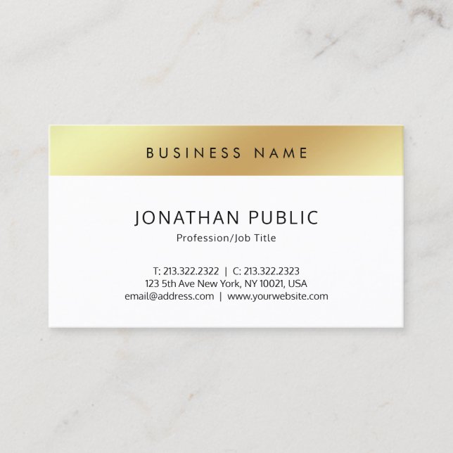 Professional Minimalist Modern Chic Clean Gold Top Business Card (Front)