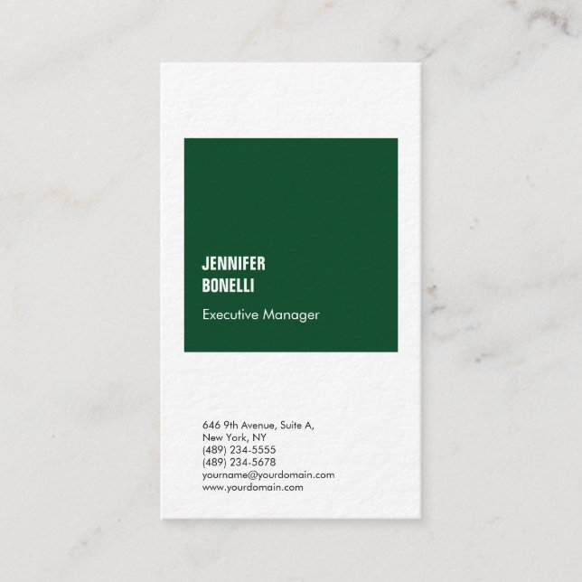 Professional minimalist modern forest green white business card (Front)