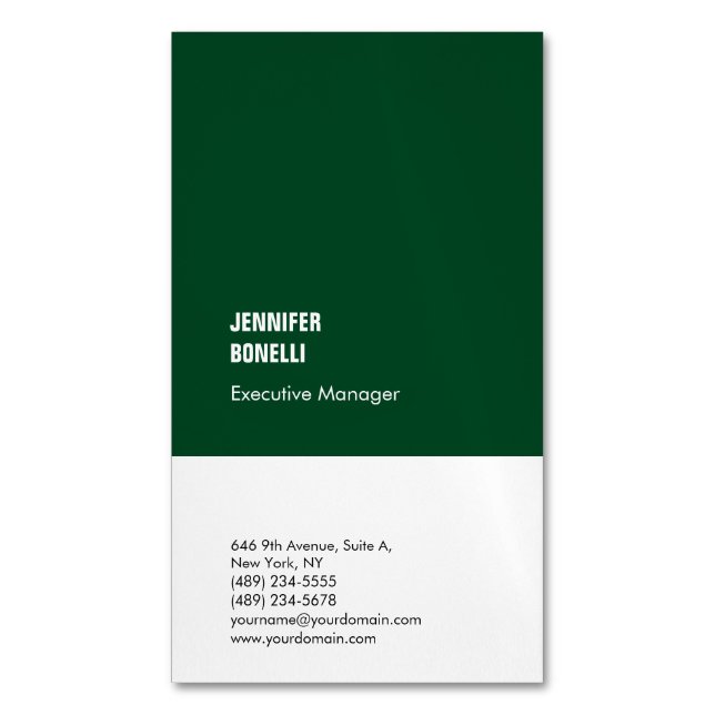 Professional minimalist modern forest green white 	Magnetic business card (Front Vertical)