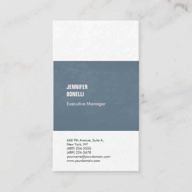 Professional minimalist modern grey blue white business card (Front)