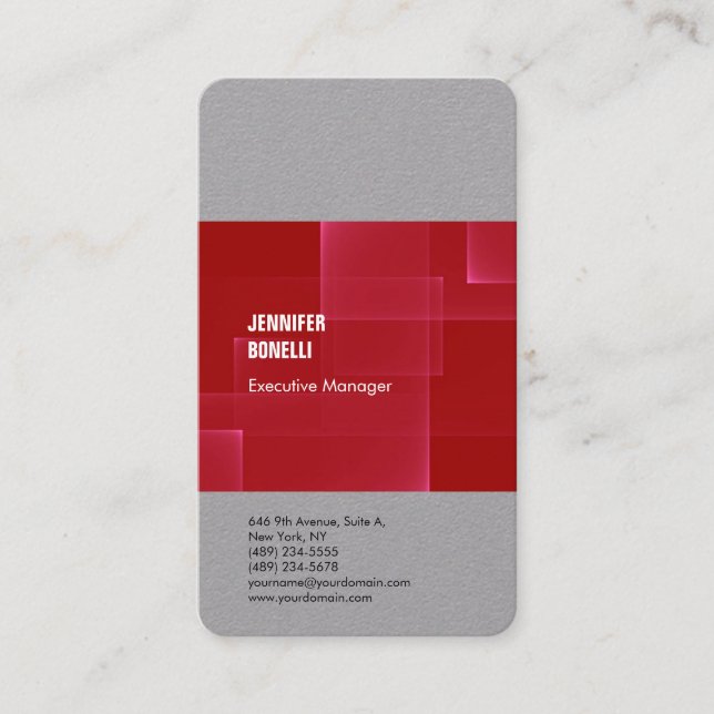 Professional minimalist modern grey red plain business card (Front)