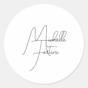 Professional minimalist modern handwriting name classic round sticker