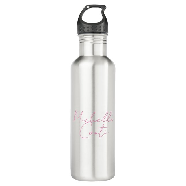 Professional minimalist modern pink white add name 710 ml water bottle (Front)