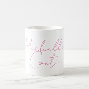Professional minimalist modern pink white add name coffee mug