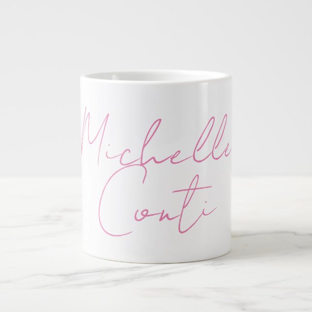 Professional minimalist modern pink white add name large coffee mug (Front)