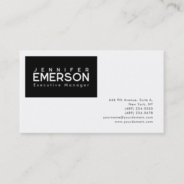 Professional minimalist modern plain black white business card (Front)