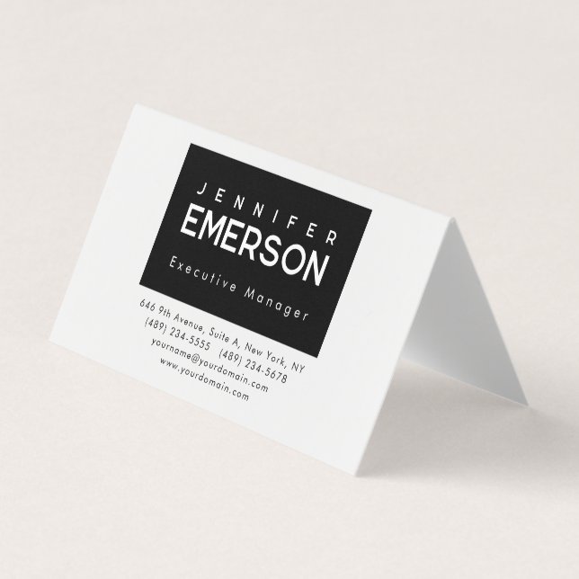 Professional minimalist modern plain black white business card (Front)
