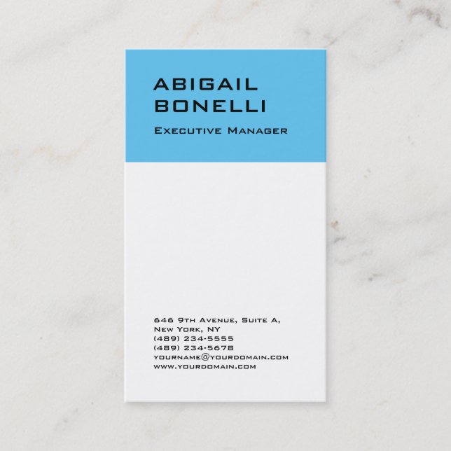 Professional minimalist modern plain blue white business card (Front)