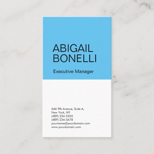Professional minimalist modern plain blue white business card (Front)