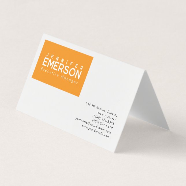 Professional minimalist modern plain orange white business card (Front)