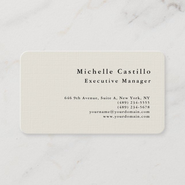 Professional Minimalist Modern Plain Premium Linen Business Card (Front)