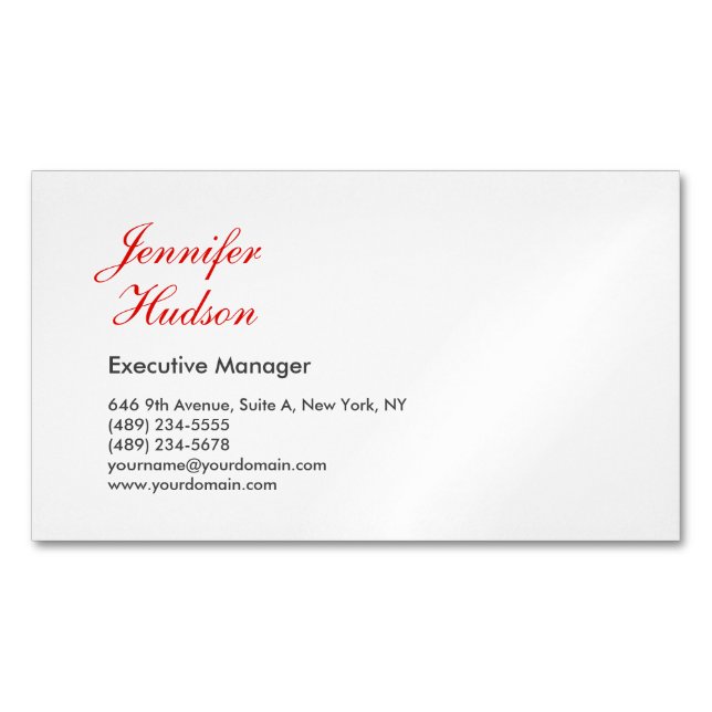 Professional minimalist modern red calligraphy 	Magnetic business card (Front)