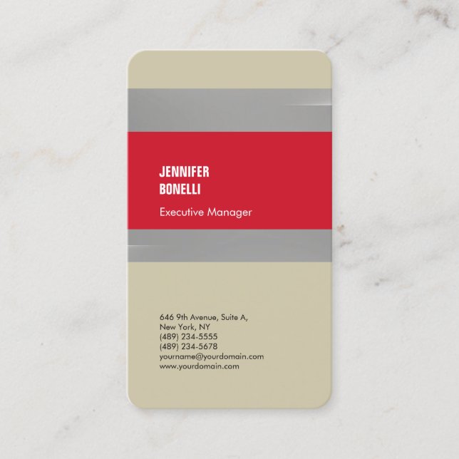 Professional minimalist modern red grey plain business card (Front)