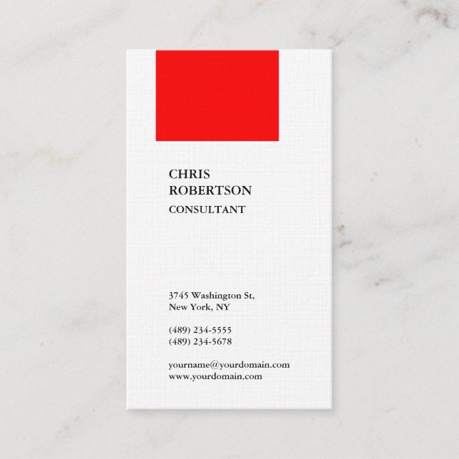 Professional Minimalist Modern Red White Business Card (Front)
