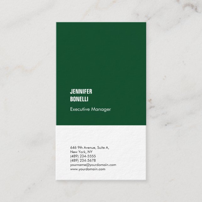 Professional minimalist modern thick green white business card (Front)