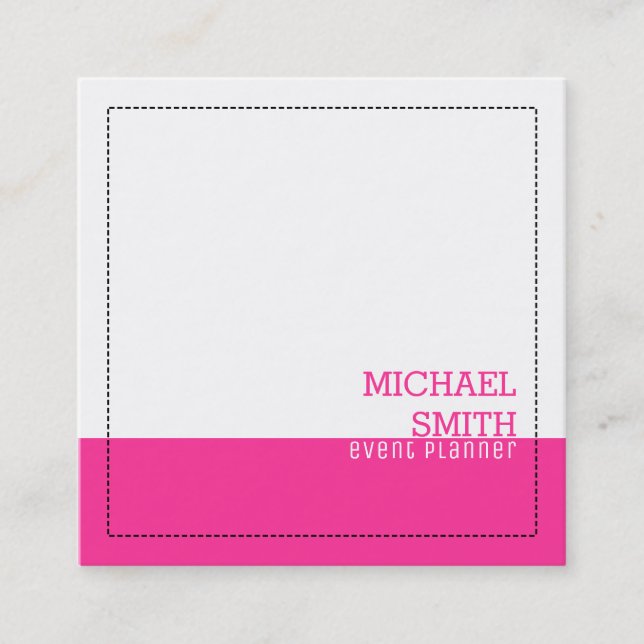 Professional Minimalist Modern White Hot Pink Square Business Card (Front)