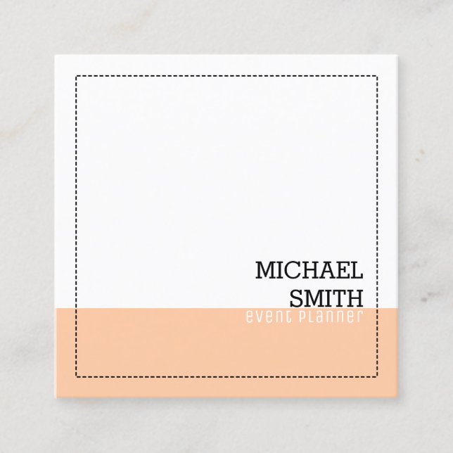 Professional Minimalist Modern White Peach Square Business Card (Front)